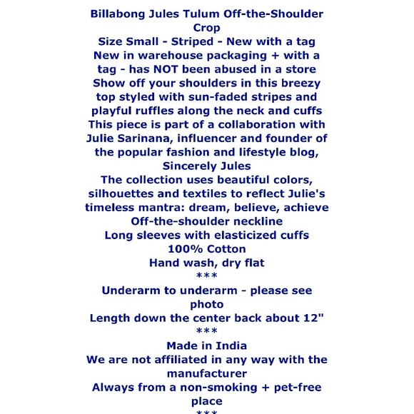 Billabong Off The Shoulder Top Small Cropped Striped 100% Cotton Sun Faded Look - Picture 2 of 16